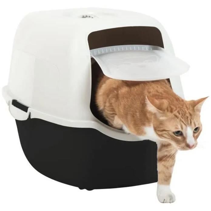 Lettiera per gatti SACHA - 56 x 40 x 39 cm - Bianco e nero - PET DESIGN