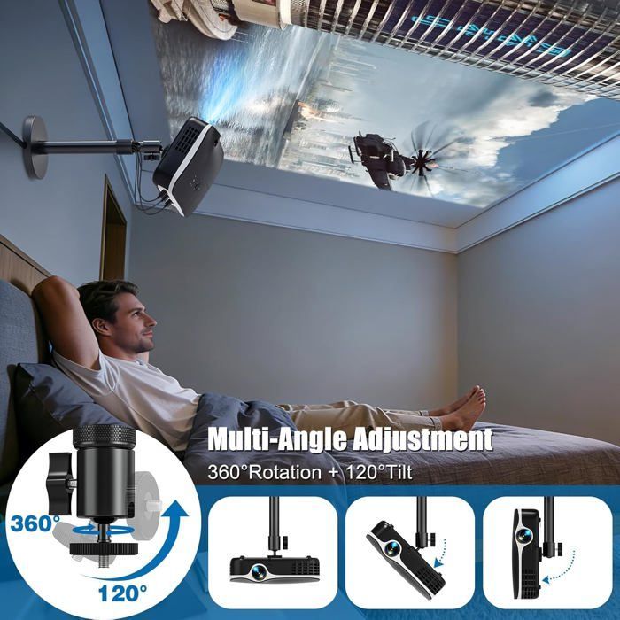 Supporto a soffitto per proiettore - ZGEER - Supporto a parete per proiettore - Asta di prolunga 27,5-38 cm - Rotazione a 360°