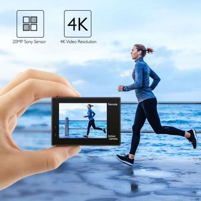 Câmera esportiva à prova d'água AKASO Brave 4 4K, Wi-Fi, filmadora Ultra HD de 20MP, tela LCD, ângulo de 170°, EIS, classificação subaquática de 30 metros, com cartão de 32 GB, preta.