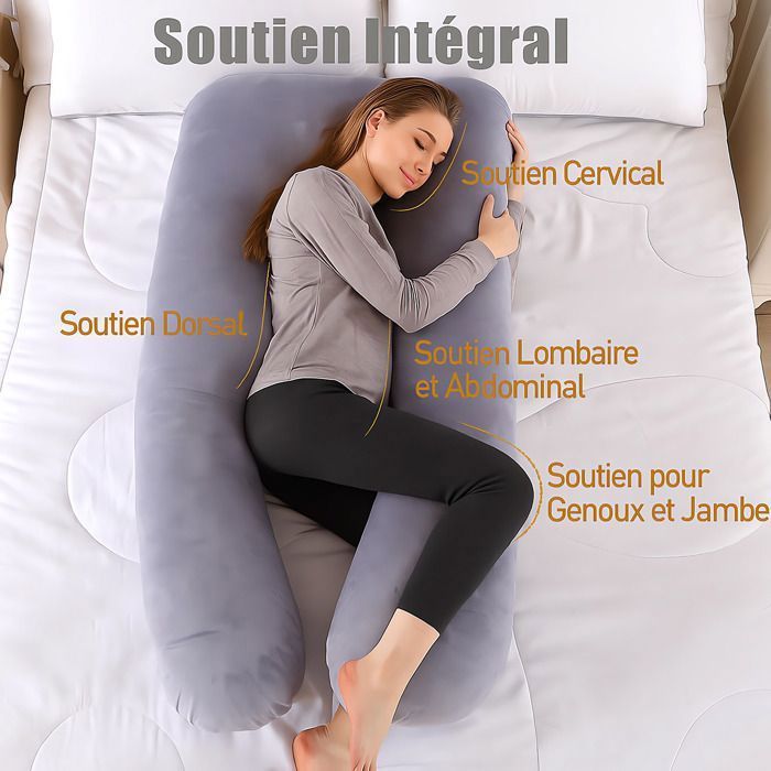 Coussin de Grossesse de maternité pour Dormir - coussin d'allaitement - et d'Allaitement Multifonctionnel en Forme de U （gris）