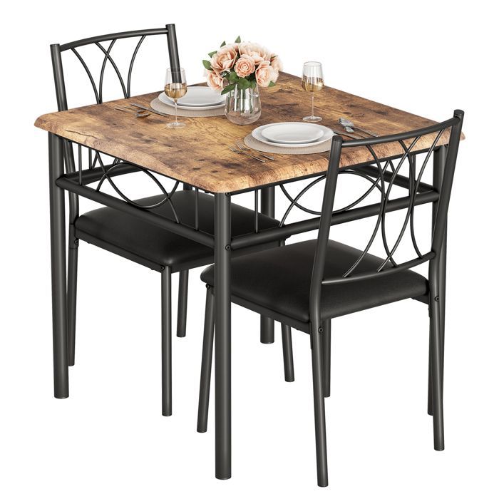 Set tavolo e 2 sedie, set da pranzo in MDF, per cucina, piccoli spazi, appartamento, giardino, monolocale, soggiorno, marrone