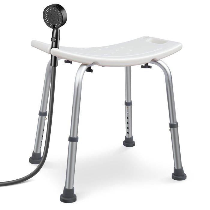 Asiento de ducha ergonómico VOUNOT® - Altura ajustable - Patas antideslizantes - Taburete de aluminio y HDPE - Blanco