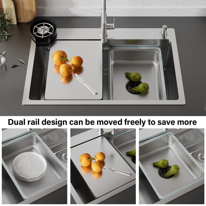 Kitchen sink - DEWINNER - Integrated double step - 70x45x22 cm - Soap dispenser & cutting board