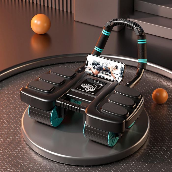Ruota addominale, Ruota addominale automatica con supporto per i gomiti, Dispositivo automatico di rimbalzo per allenamento addominale, 4 ruote