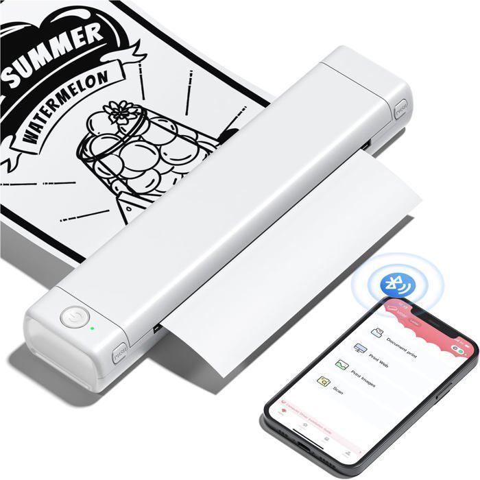 Phomemo M08F — Impressora térmica portátil A4 sem tinta, Bluetooth e USB, branca