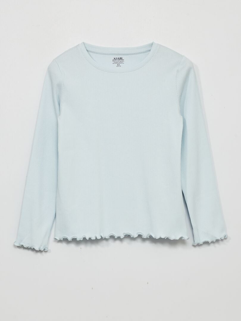 Camiseta de manga larga de punto acanalado - Azul claro