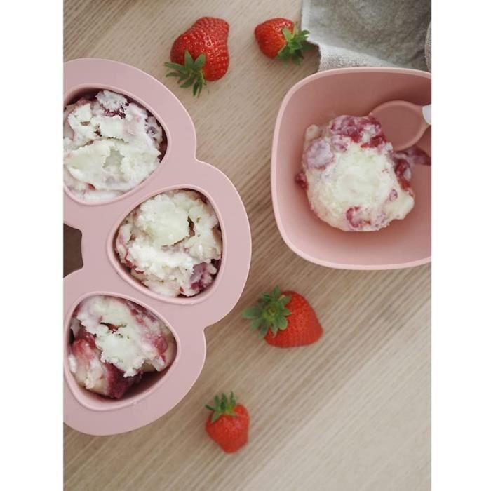 Contenitori multiporzione in silicone BEABA Premium, resistenti al calore, con coperchio ermetico, Made in Italy, 6 x 90 ml rosa
