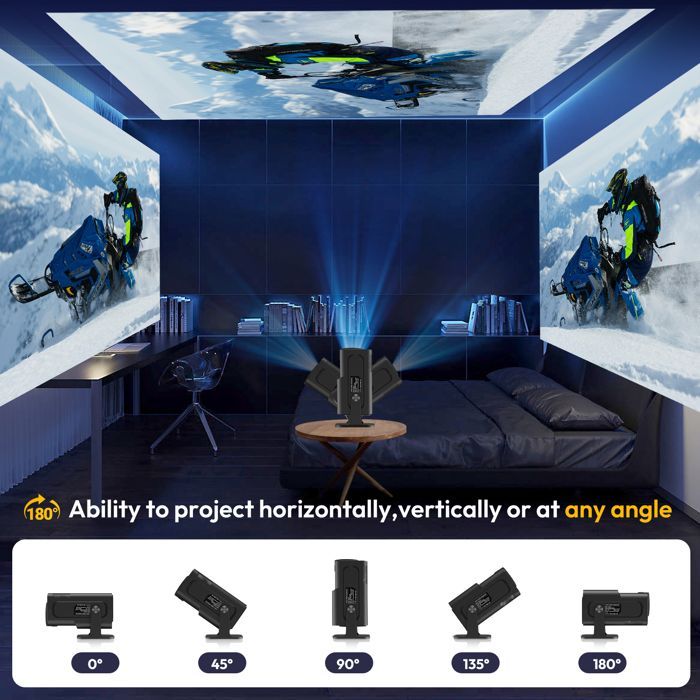 Vidéoprojecteur Wi-Fi 5G Bluetooth, 1080P Full HD Retroprojecteur 4K Supporte ,Projecteur 18000 Lumens avec iOS/Android/HDMI/USB