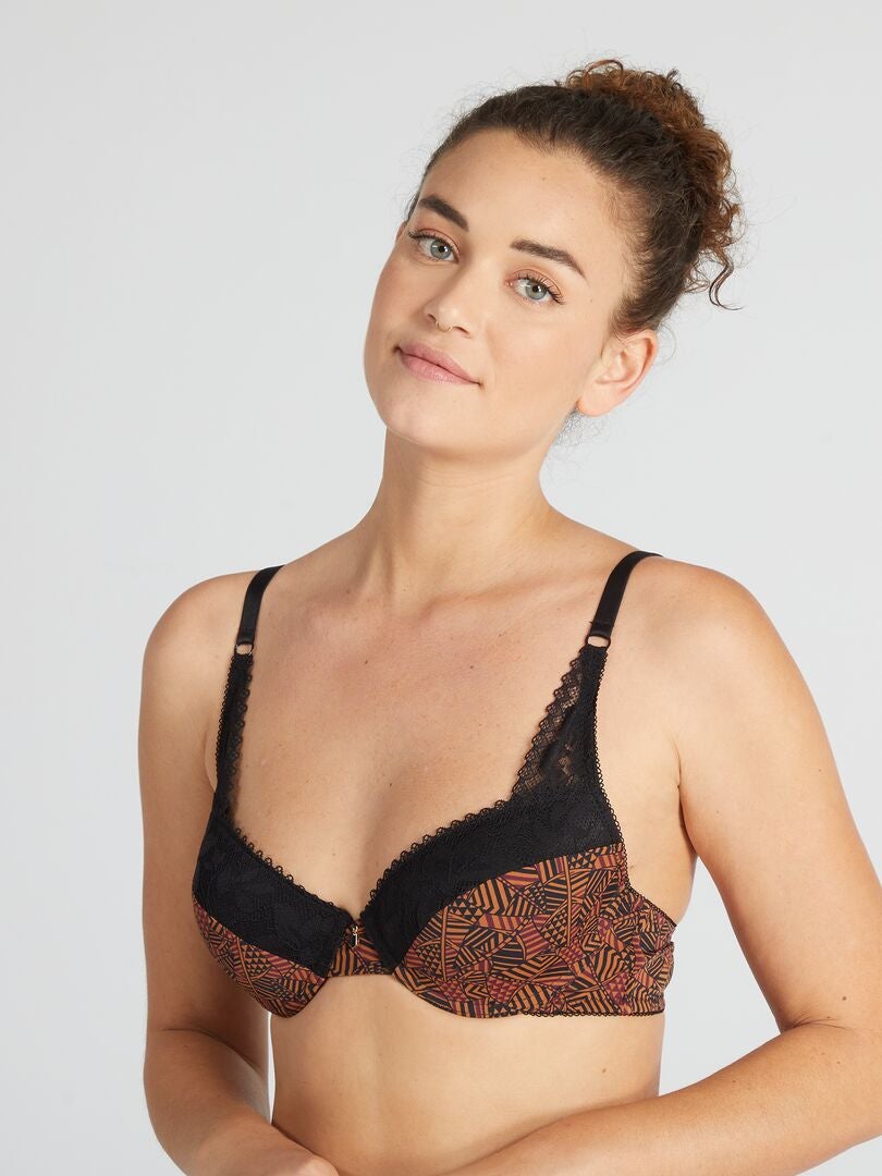 Sutiã acolchoado com estampa 'Envie de Lingerie' - MARROM