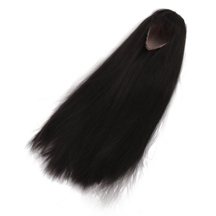 OMABETA Lange Pruik voor Poppen op Schaal 1/4 met Realistische Pony - Synthetische Vezels voor Hoofden van 18,5-21 cm, Zwart