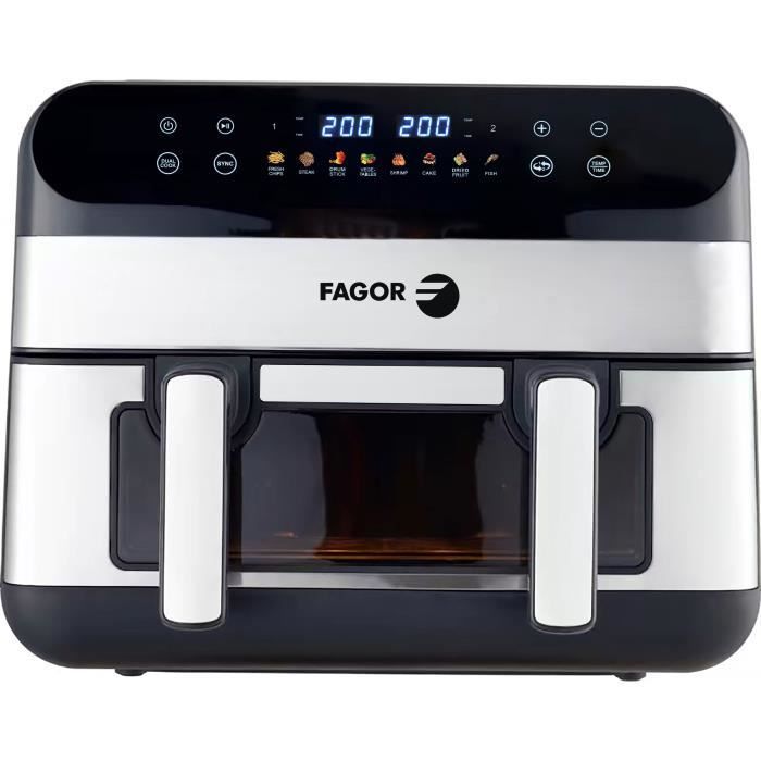 Friggitrice ad aria - FAGOR - FGF10 - 10L - 2400W - Doppia cottura - 8 programmi - Friggitrice ad aria di grande capacità per famiglie