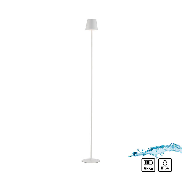 Lampă de podea Buria LED cu baterii, albă