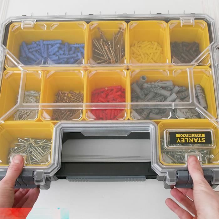 Organizador STANLEY FATMAX, 106 mm de profundidad, 1-97-521 - 10 compartimentos extraíbles - Tapa de policarbonato irrompible