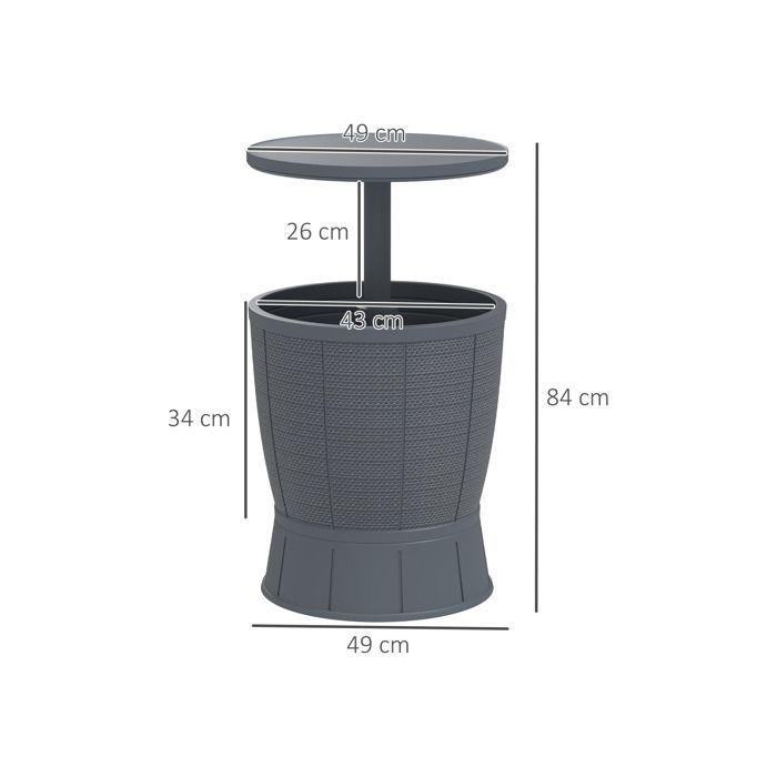 Tavolino con secchiello per il ghiaccio 3 in 1 Outsunny - con vassoio telescopico - per birra, vino, giardino - Ø 49 x 58-84 cm - Grigio