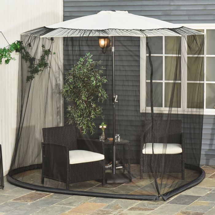 Moustiquaire - Outsunny - cylindrique pour parasol 3 m diamètre fermeture éclair lestage - nylon - noir