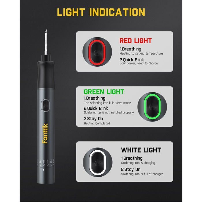 Fanttik T1 Max Cordless Soldering Iron, 7-Second Fast Heating (200C-450C), Automatic Shut-Off, 4 Precision Soldering Tips