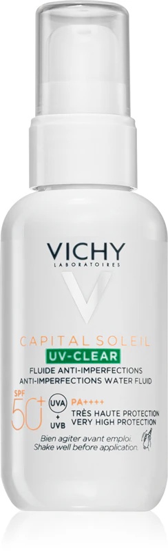 „Vichy Capital Soleil UV-Clear“ raukšlių šalinimo priemonė riebiai, į spuogus linkusiai odai