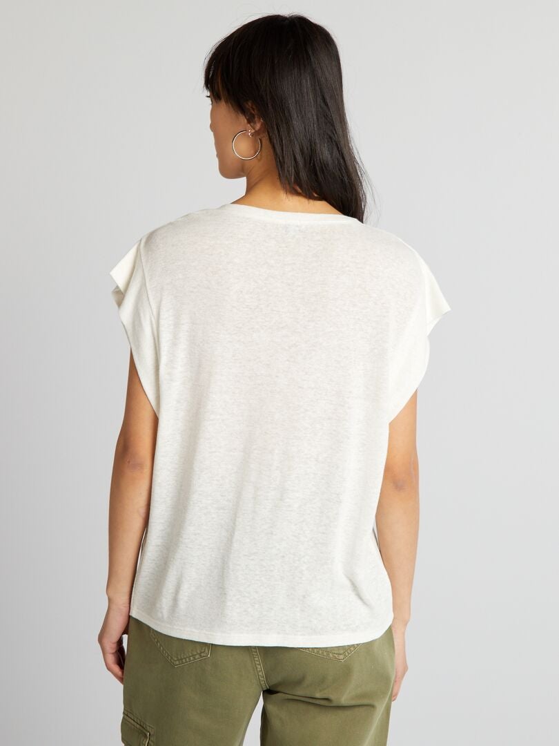 Camiseta de lino con mangas murciélago - BLANCA