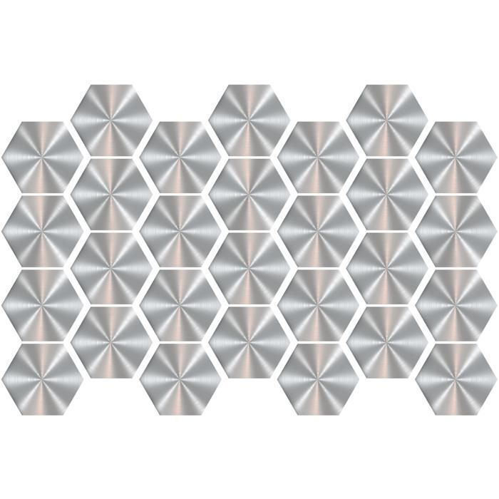 Selbstklebende Fliesenaufkleber für Küche und Bad – Stahlgraue Sechseckfliesen aus Zement – 28 Sechseckaufkleber, 15 x 13,5 cm