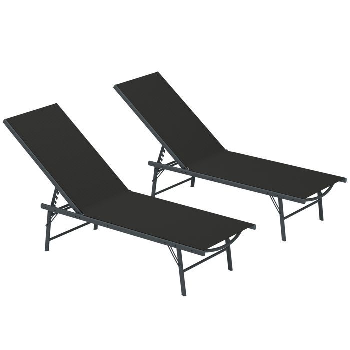 Juego de 2 tumbonas plegables y reclinables Outsunny de textilene, perfectas para relajarse en la playa o de camping - 54 x 164 x 84 cm - negro