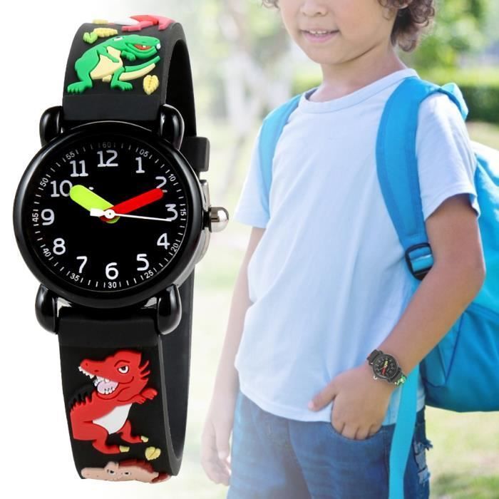 Reloj infantil Qiilu - Dinosaurio - Resistente al agua - Correa de PVC - Movimiento de cuarzo