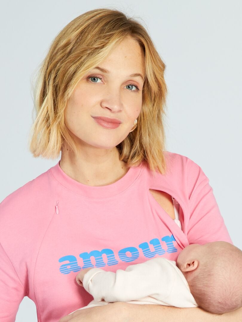 Camiseta de amamentação com aberturas de ventilação - ROSA