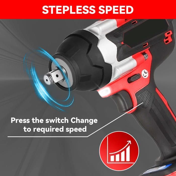 Avvitatore a impulsi professionale a batteria da 1500 W, 1800 Nm, motore brushless, 3 velocità + LED, per bulloni M10-M24, ideale per cantieri e officine.