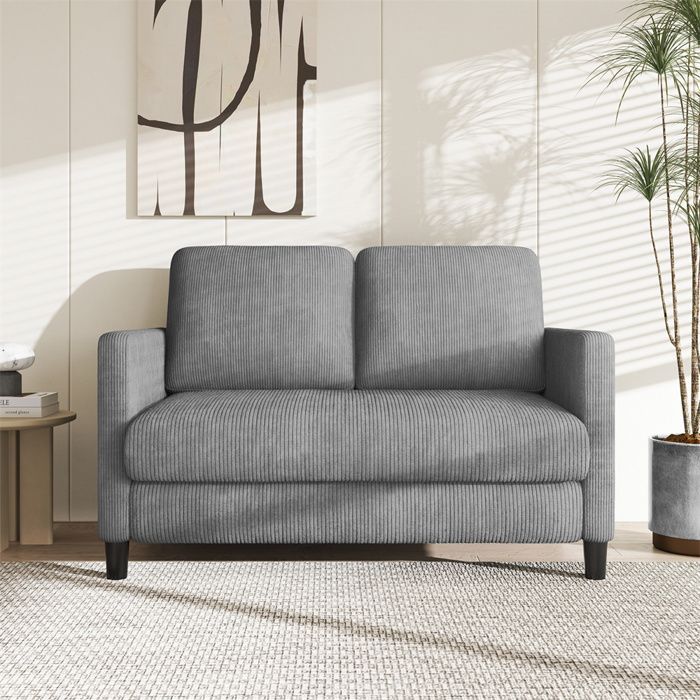 Sofá mini de 2 plazas DRIPEX en pana gris, estilo escandinavo, 129 × 78 × 89 cm, con 2 respaldos para salón, patas de madera.