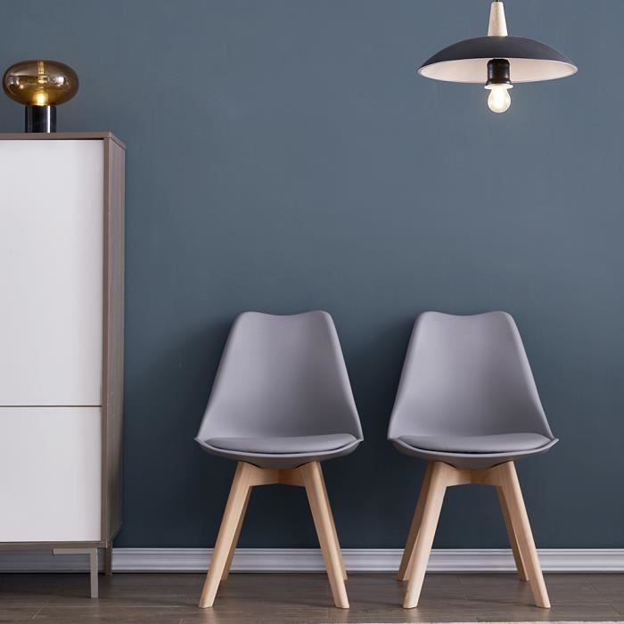 Lot de 6 chaises DEWINNER - Coloris :Gris - Style : scandinave - Pieds : bois