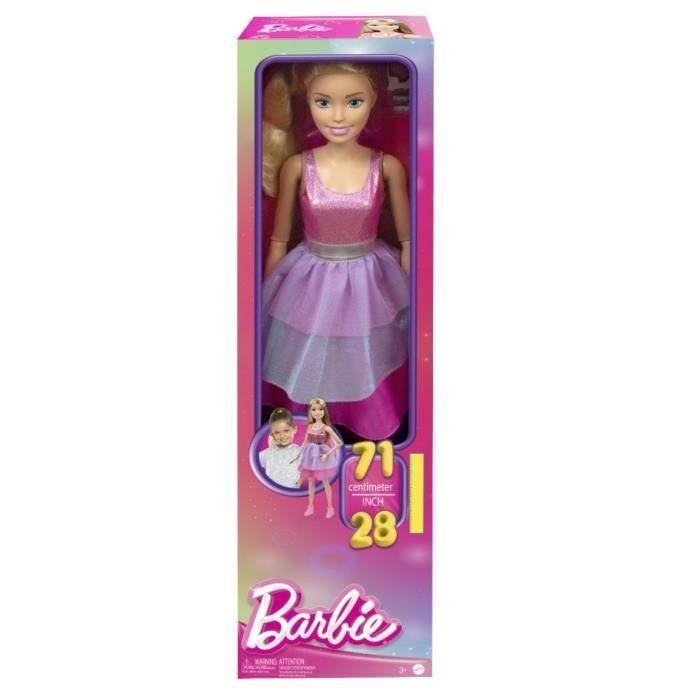 Barbie Très grande poupée blonde 71 cm, robe rose irisée, Barbie Fashionista A Partir De 3 Ans, HJY02