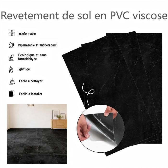 Pavimento in PVC - Piastrelle autoadesive - 5 m² - per soggiorno - Impermeabile - 36 pezzi - Texture pietra nera