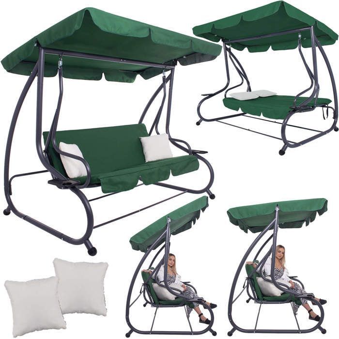 Balancelle de jardin - Springos - Venedig - 3 places - Toit réglable - 2 coussins inclus