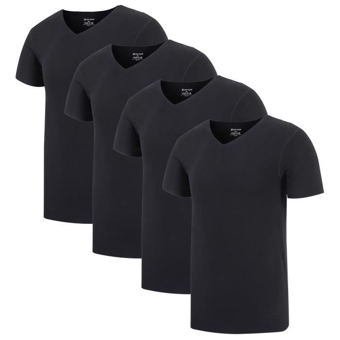 Pack of 4 Men's V-Neck Short Sleeve Stretch T-Shirts Slim Fit Summer Tops Solid Color - Black