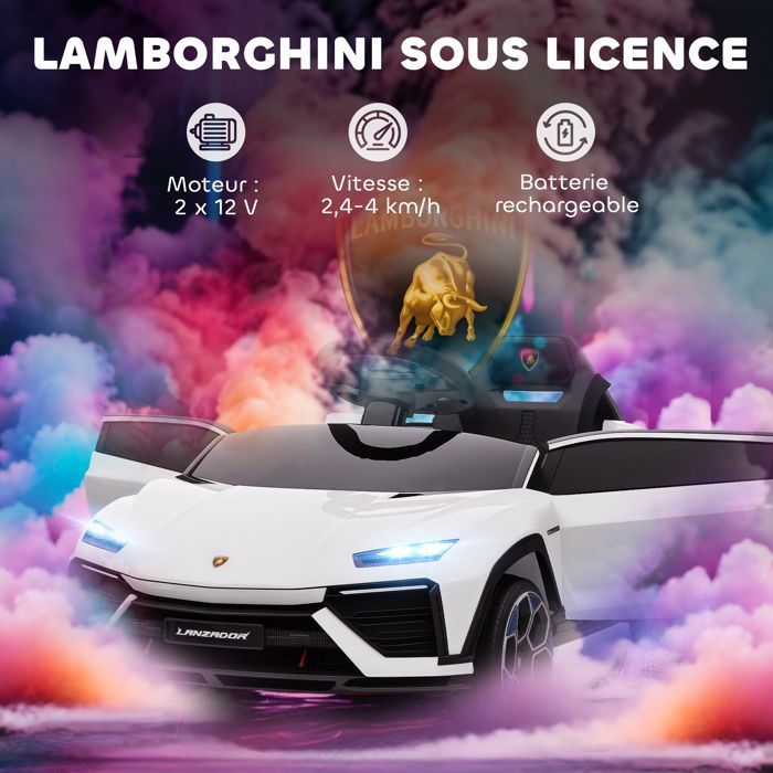 Voiture électrique enfant - AIYAPLAY - 12V avec télécommande 2,4G et 2 moteurs, vitesse max. 4 km/h - 101,5 x 49 x 43 cm - blanc