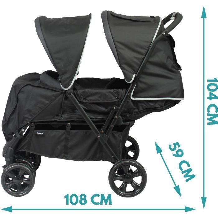 Passeggino doppio BAMBISOL - Completamente equipaggiato - Parapioggia incluso - Facile da piegare