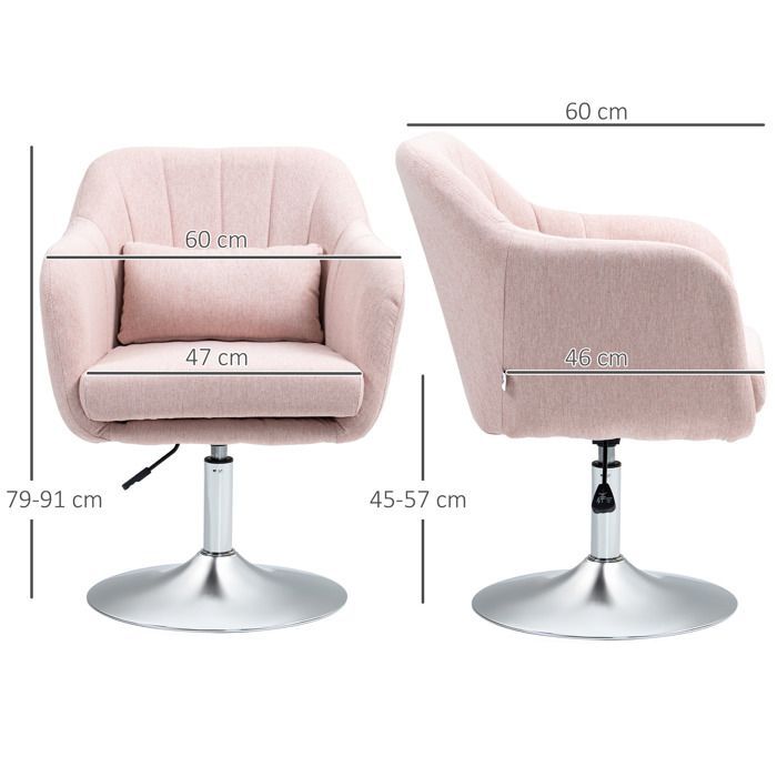Sillón - HOMCOM - cojines lumbares, altura regulable, giro de 360°, base metálica - rosa