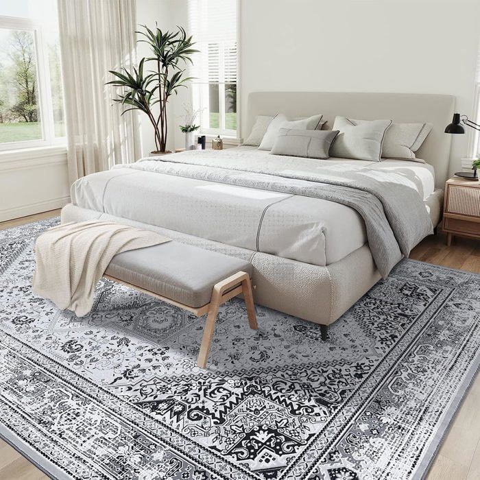 Scandinavian-style rug, 200x290 cm, printed, for bedroom, living room, kitchen, Grey