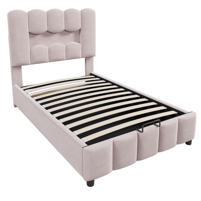 Lit coffre capitonné - MODERNLUXE - 90x200 cm - LED - tête réglable - velours rose