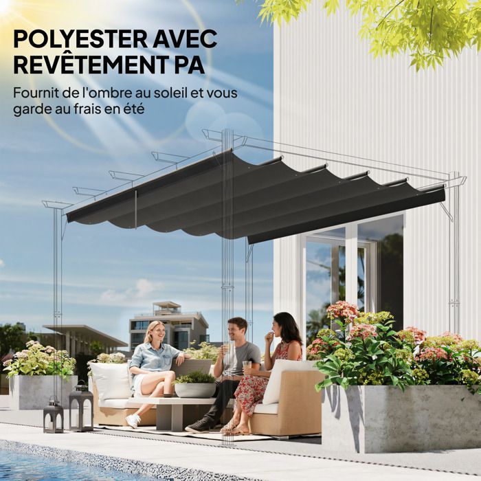 Cobertura para pérgola/gazebo retrátil Outsunny de 4x3m - somente a cobertura - poliéster - cinza escuro