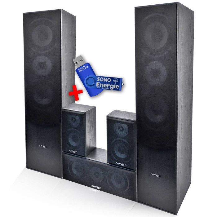 E1004 5-Lautsprecher-Set – Schwarz HiFi/Heimkino 850W LTC+ 32GB USB-Stick