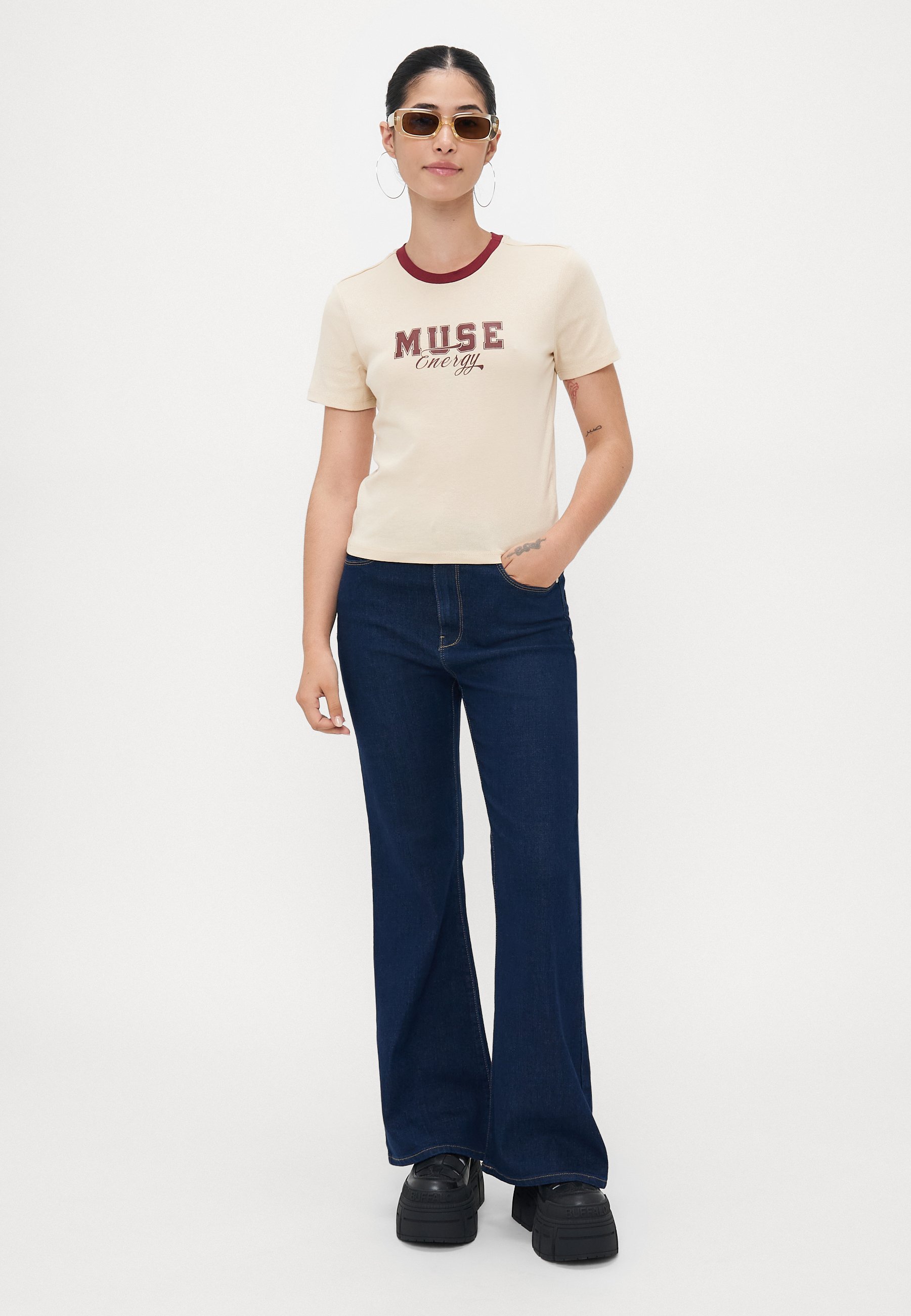 ONLY Petite ONLHENNI LIFE - Flared Jeans - donkerblauwe denim