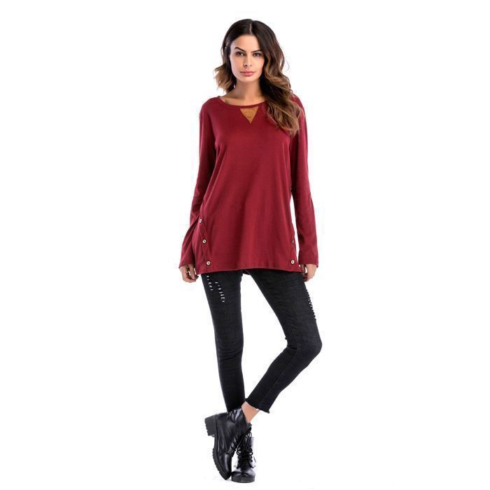 Pull Sweat-shirt Femme Grande Taille - INSFITY - Rouge - Col Rond - Automne