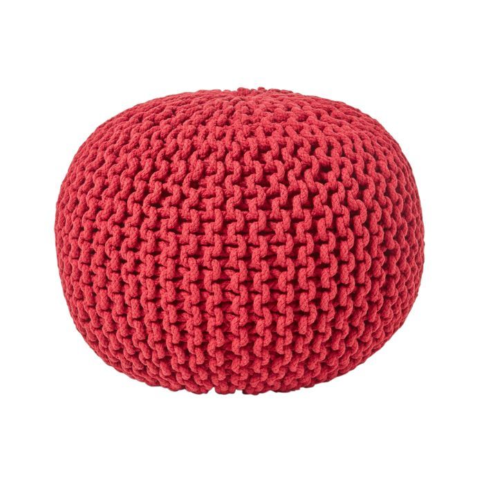 Roter runder Strickpouf