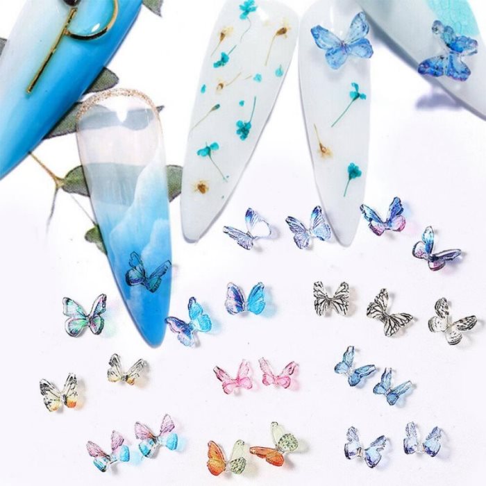 Offre spéciale : Lot de 2 stickers strass papillon 3D pour nail art, paillettes et outils de manucure DIY. Bijoux pour ongles.