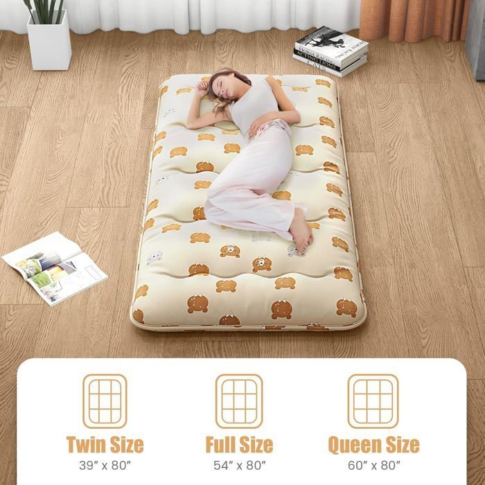 Colchón futón japonés GIANTEX para 2 personas, 140x200 cm - Cama enrollable portátil con bolsa de transporte, color marrón.