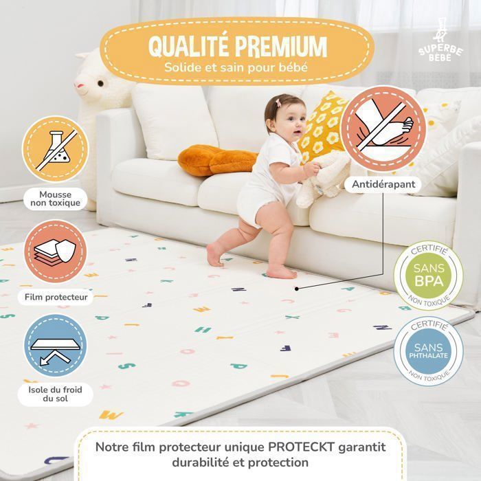 Tapis d'éveil pliable réversible et imperméable - 180x150x1cm | Tapis de jeu enfant en mousse - ROAD | SUPERBE BEBE