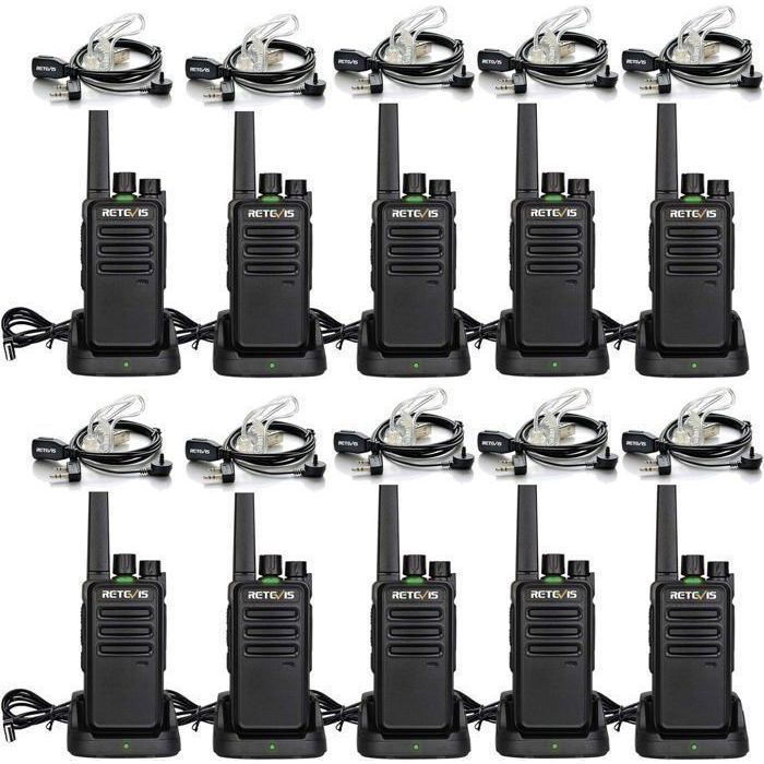 Walkie Talkie Retevis RT668 con auriculares, PMR446 sin licencia, silenciador VOX, 16 canales CTCSS/DCS TOT Scan, para escuelas y hoteles (10 unidades)