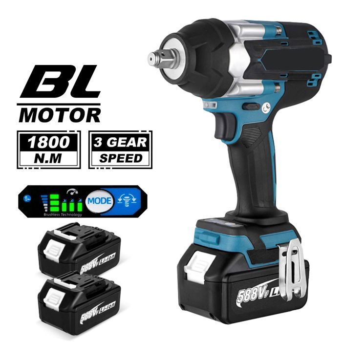 Avvitatore a impulsi elettrico senza fili da 1/2 pollice, 1800 Nm, motore brushless, compatibile con batteria Makita da 18 V, 5 velocità, 7700 IPM, 7200 RPM