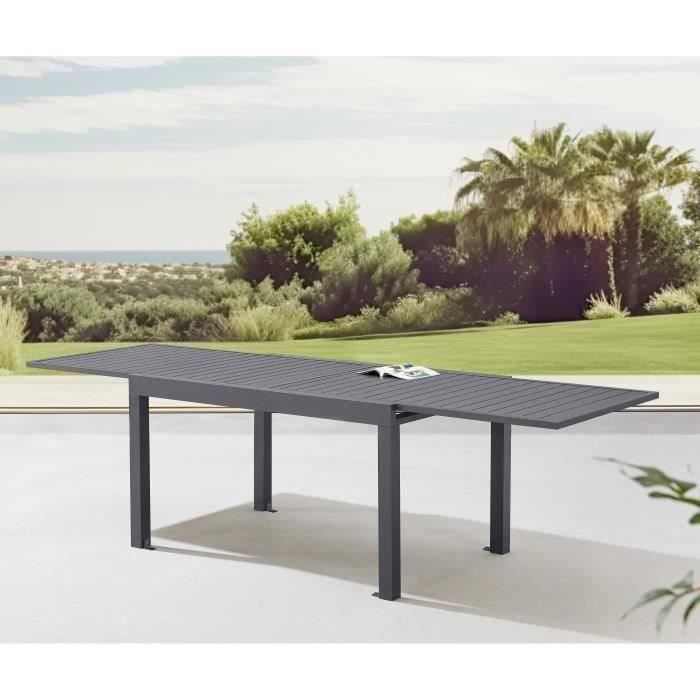 Mesa de jardín rectangular extensible para 6 a 10 personas - Estructura de aluminio - L 135-270 x An 90 x Al 75 cm - Gris oscuro