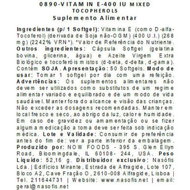 Now E-400 Sekoitetut tokoferolit Antioksidanttisuoja E-vitamiini Antioksidanttikapselit 50 kapselia